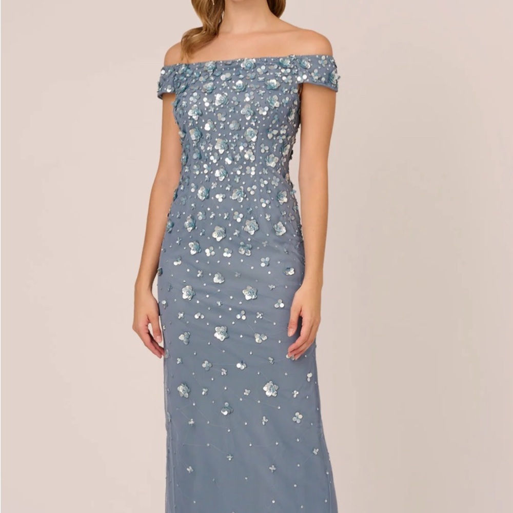 Blue Off-Shoulder Cap Sleeve Gown for Prom